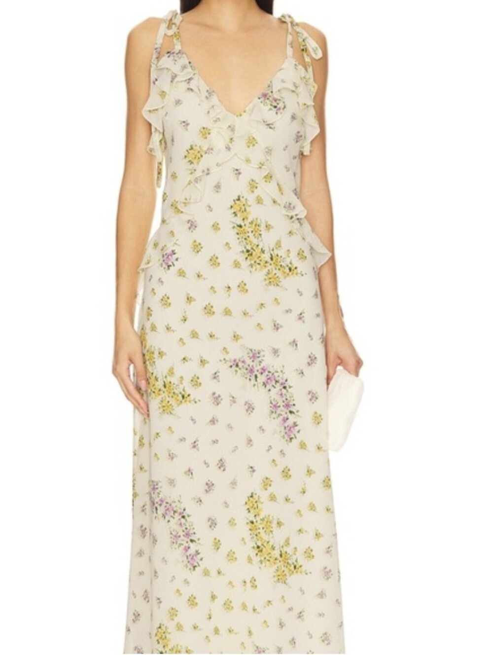 Women Steve Madden Floral Ruffle Tie-Shoulder Maxi Dress in Butter Yellow